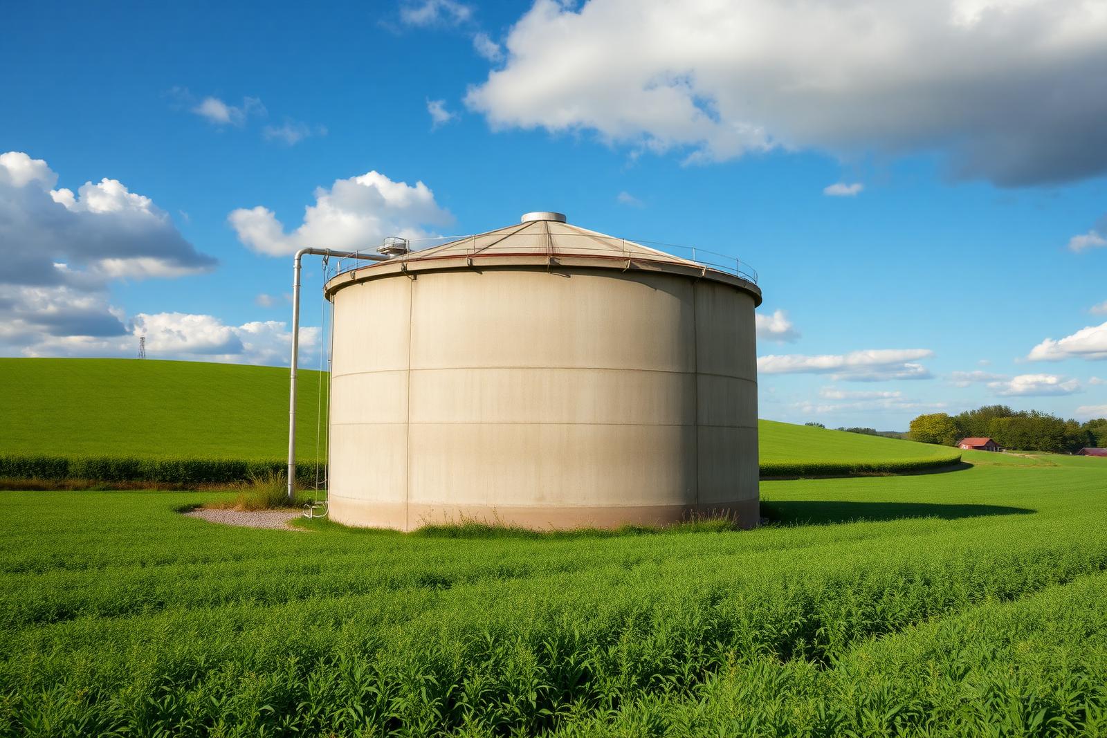 Großer landwirtschaftlicher Behälter im Grünen